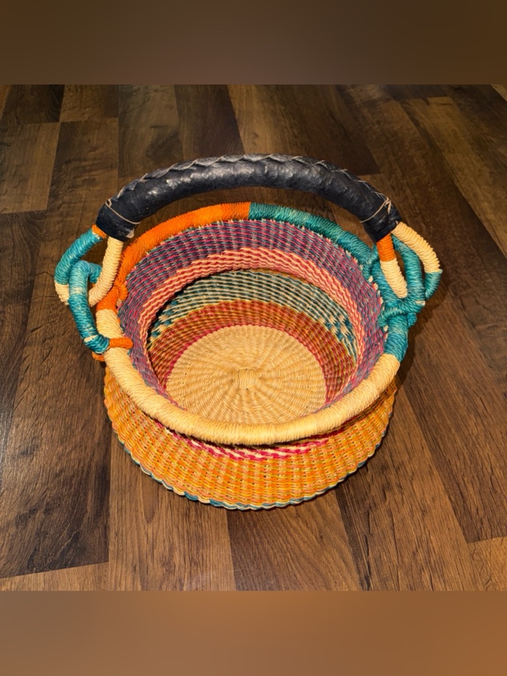Handwoven Colorful Bolga Farmers Market Basket - Picture 2 of 12